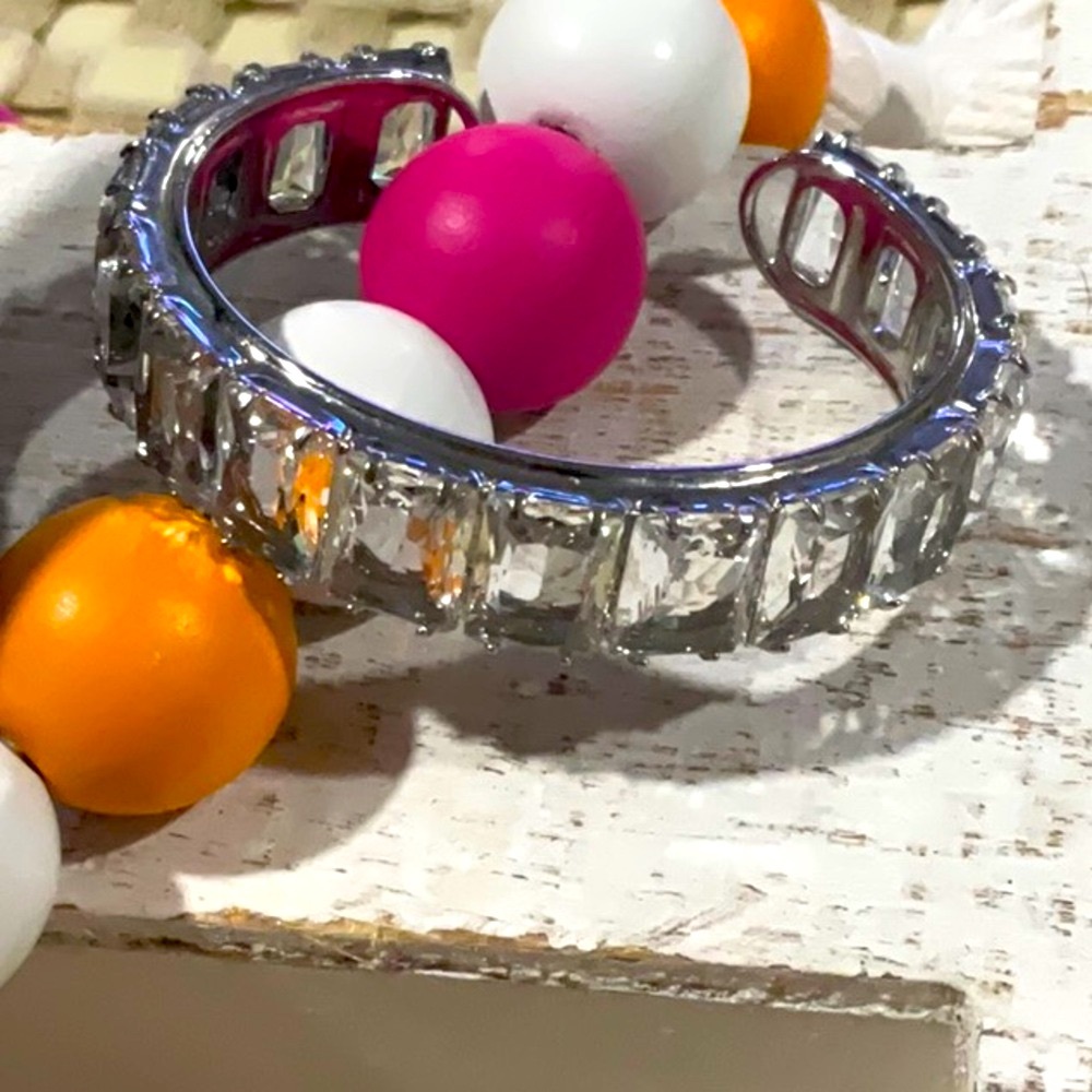 Sorrelli Silver Crystal Bangle with Pink, White and Orange Beads